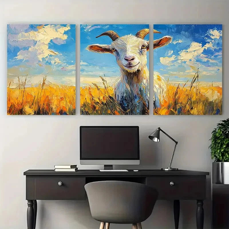 3pcs Goat Farm Animals Farmhouse Impasto Design Metal Print Ready to Hang Art