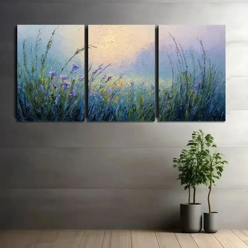 3pcs Impressionist Wildflowers and Tall Grass Metal Print Ready to Hang Art