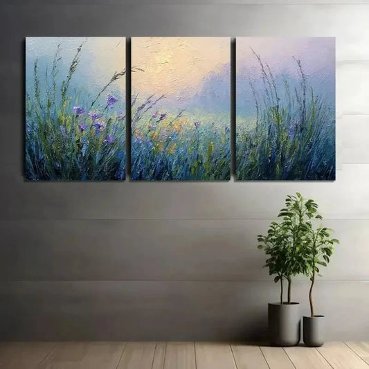 3pcs Impressionist Wildflowers and Tall Grass Metal Print Ready to Hang Art