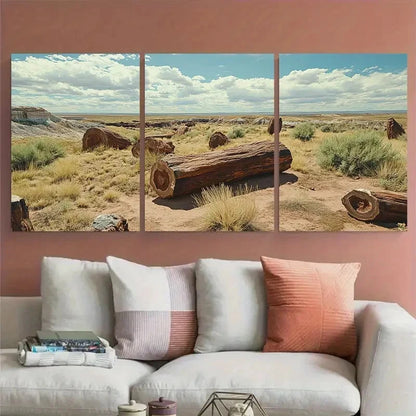 3pcs Petrified Forest National Park Illustration Wall Art Set Canvas Framed 50x70cm - High Quality Print 100% Australian Made Wall Canvas Ready to Hang