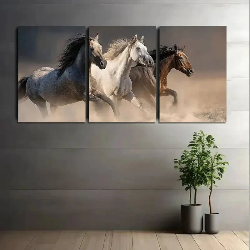 3pcs Three Horses Running in the Desert Metal Print Ready to Hang Art