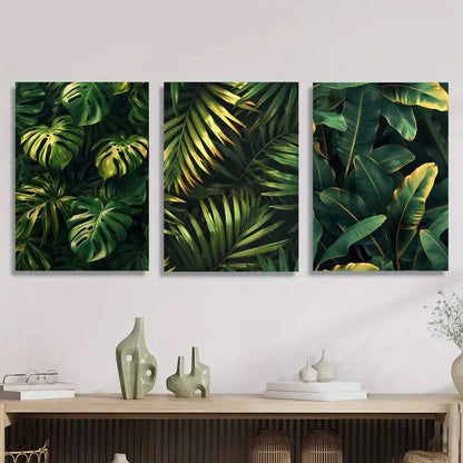 3pcs Monstera Golden Palm Leaf Jungle Plant Metal Print Ready to Hang Art