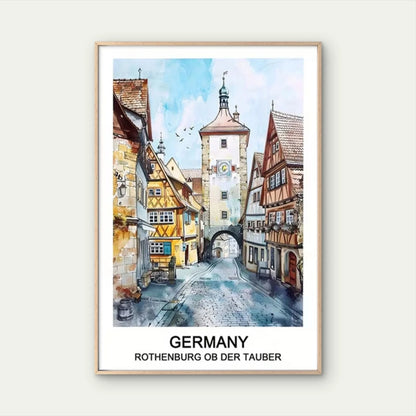 Germany Rothenburg ob der Tauber European Town Travel Poster Print Wall Art