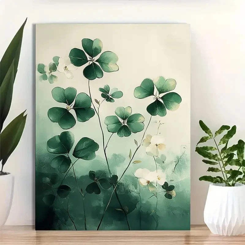 Beautiful Minimalist Botanical Clover Painting 40x60cm Metal Print Ready to Hang
