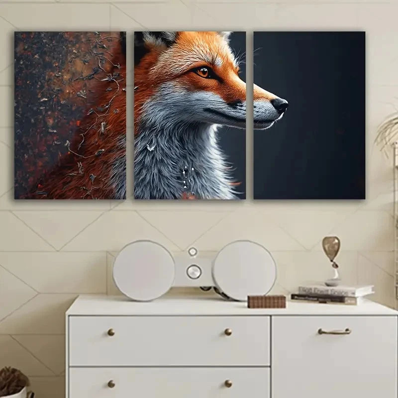 3pcs Fox Head Portrait Spray Paint Wall Art Set Canvas Framed 50x70cm - High Quality Print 100% Australian Made Wall Canvas Ready to Hang