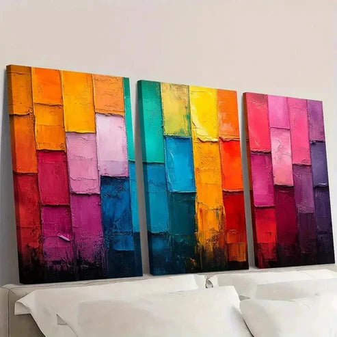 3pcs Abstract Colorful Block Original Boho Wall Art Set Canvas Unframed – High Quality Print, 100% Australian Made Wall Canvas