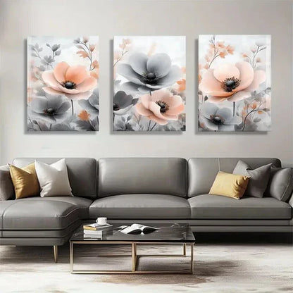 3pcs Elegant Pink & Gray Flower Designs Perfect Wall Art Canvas Unframed - High Quality Print 100% Australian Made Wall Canvas