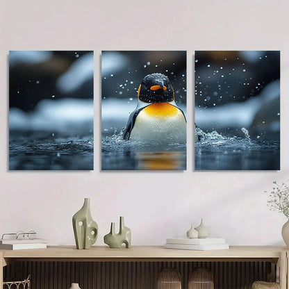 3pcs Penguin Bath Modern Retro Style Metal Print Ready to Hang Art