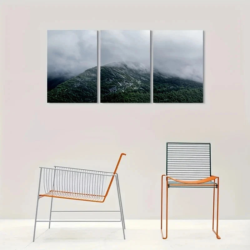 3pcs Misty Mountain Foggy Forest Scenery Print Ready to Hang Art