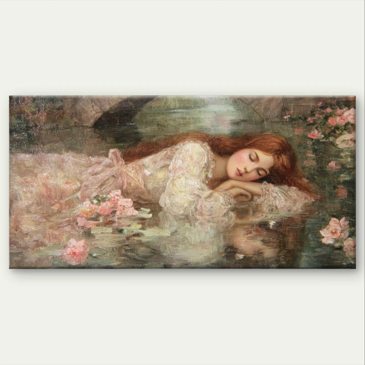 Vintage Oil Painting of Woman Roses Wall Art Canvas Office Home Framed 120x60cm