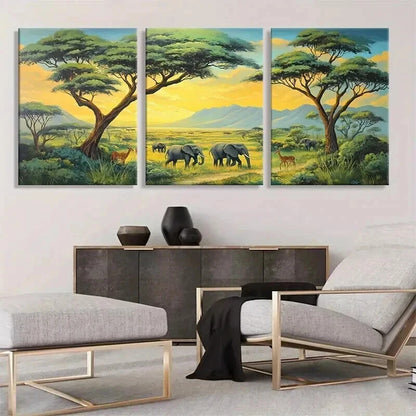 3pcs Safari Landscape Wildlife Scene Perfect Wall Art Set Canvas Framed 40x60cm - High Quality Print 100% Australian Made Wall Canvas Ready to Hang