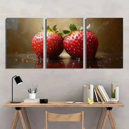 3pcs Vibrant Strawberry Realistic Perfect Wall Art Set Canvas Framed 40x60cm - High Quality Print 100% Australian Made Wall Canvas Ready to Hang