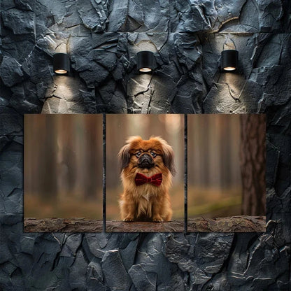 3pcs Pekingese Dog with Red Bow Tie Metal Print Ready to Hang Art