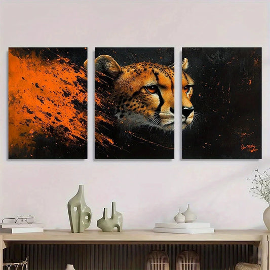 3pcs Painting Cheetah Abstract Metal Print Ready to Hang Art