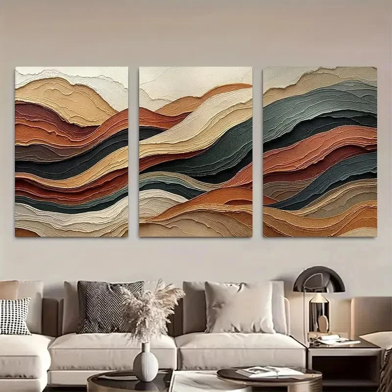 3pcs Abstract Layered Terrain Wall Art Metal Print Ready to Hang Art