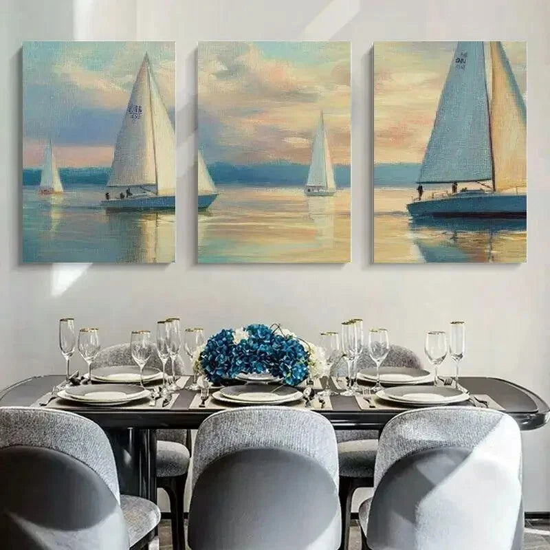 3pcs Modern Sailboats Paniting Metal Print Ready to Hang Art
