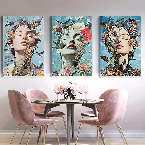 3pcs Bird & Floral Kitchen Dorm Corridor Wall Art Set Canvas Unframed - High Quality Print 100% Australian Made Wall Canvas