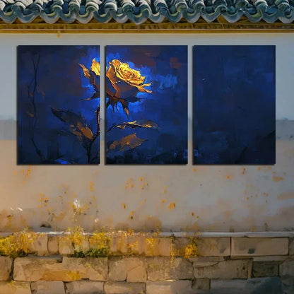 3pcs Blue and Yellow Roses Modern Floral Design Metal Print Ready to Hang Art
