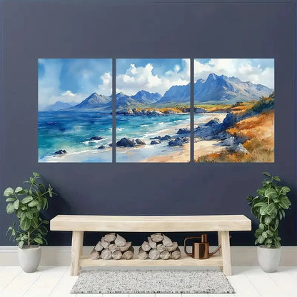 3pcs Ring Of Kerry Painting Ireland Watercolor Metal Print Ready to Hang Art