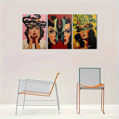 3pcs Mid Century Modern Retro Woman Metal Print Ready to Hang Art