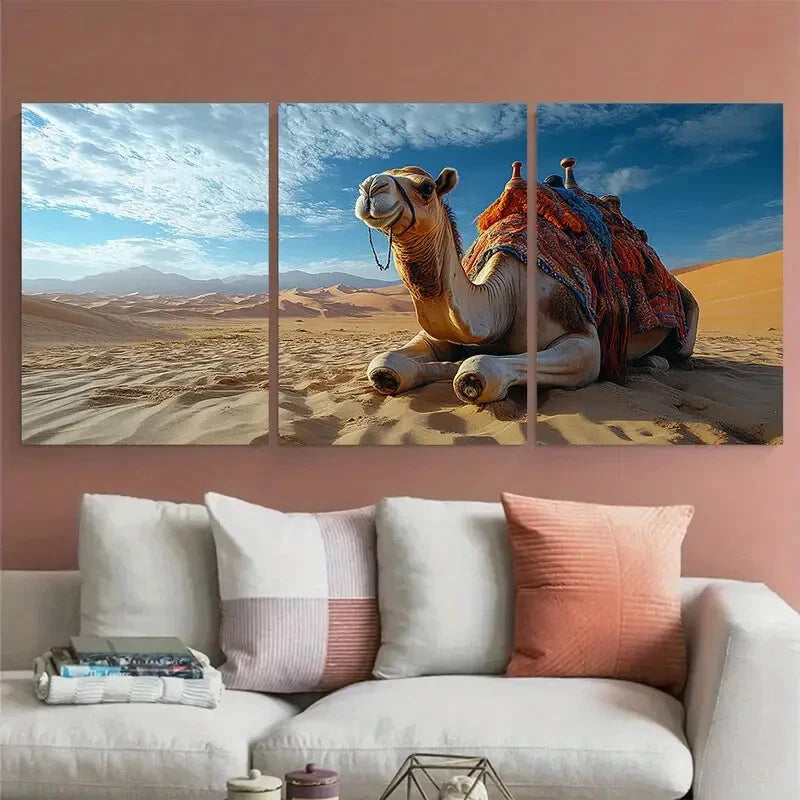 3pcs Moroccan Desert Camel Metal Print Ready to Hang Art