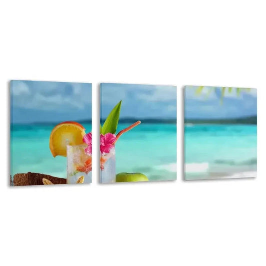 3pcs Australian Turquoise Ocean & Palm Tree   Wall Art Set Canvas Framed 60x90cm - High Quality Print 100% Australian Made Wall Canvas Ready to Hang