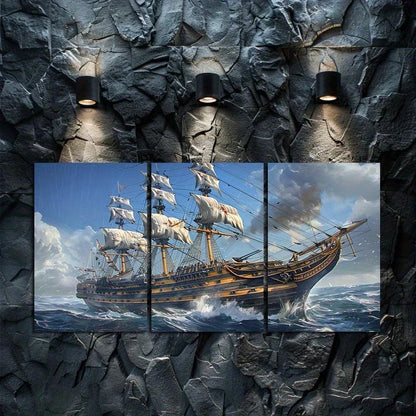 3pcs Maritime Frigate Sea Adventure Metal Print Ready to Hang Art
