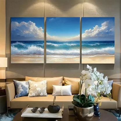 3pcs Beautiful Beach Calm Ocean Waves Metal Print Ready to Hang Art