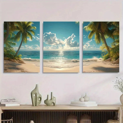3pcs Palm Trees Seashore Tropical Metal Print Ready to Hang Art