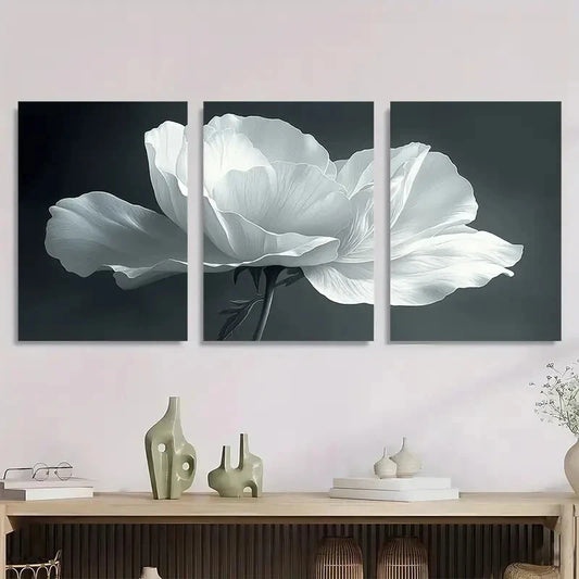 3pcs White Flower Dark Stems Nature Metal Print Ready to Hang Art