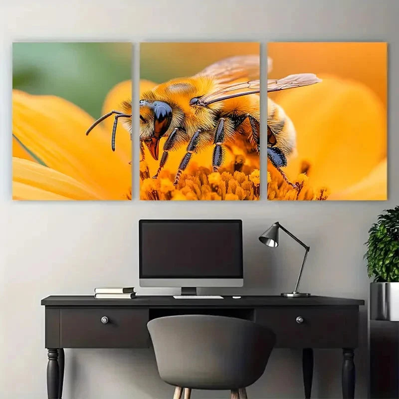 3pcs Floral Bumblebee Orange Insect Nature Metal Print Ready to Hang Art