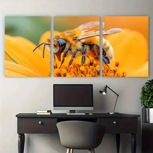 3pcs Floral Bumblebee Orange Insect Nature Metal Print Ready to Hang Art