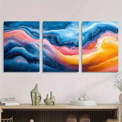 3pcs Vibrant Colorful Abstract Vibrant Bright Blue Metal Print Ready to Hang Art