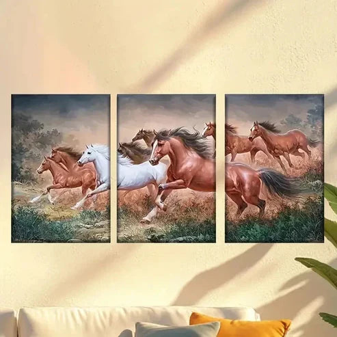 3pcs painting of horses running in a field Wall Art Set Canvas Unframed - High Quality Print 100% Australian Made Wall Canvas