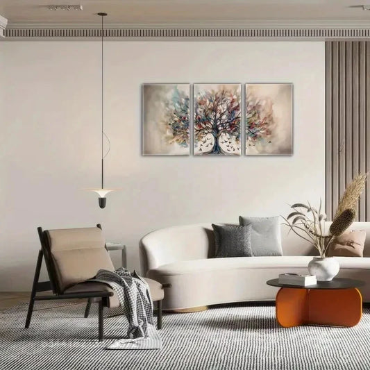 3pcs Tree of Life Pastel Watercolor Painting Metal Print Ready to Hang Art