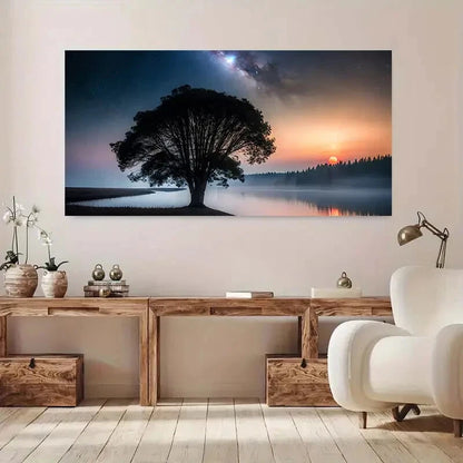 Full Moon & Tree Lake Sky wall canvas office home room framed 120x60cm - Bella Home Decor