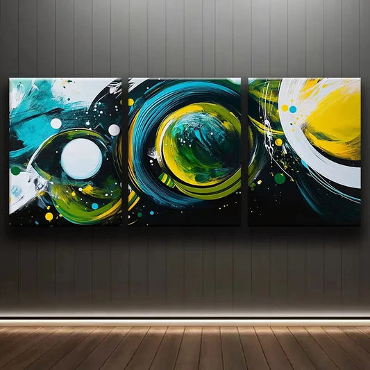 3pcs Green Bubble Abstract Painting Metal Print Ready to Hang Art