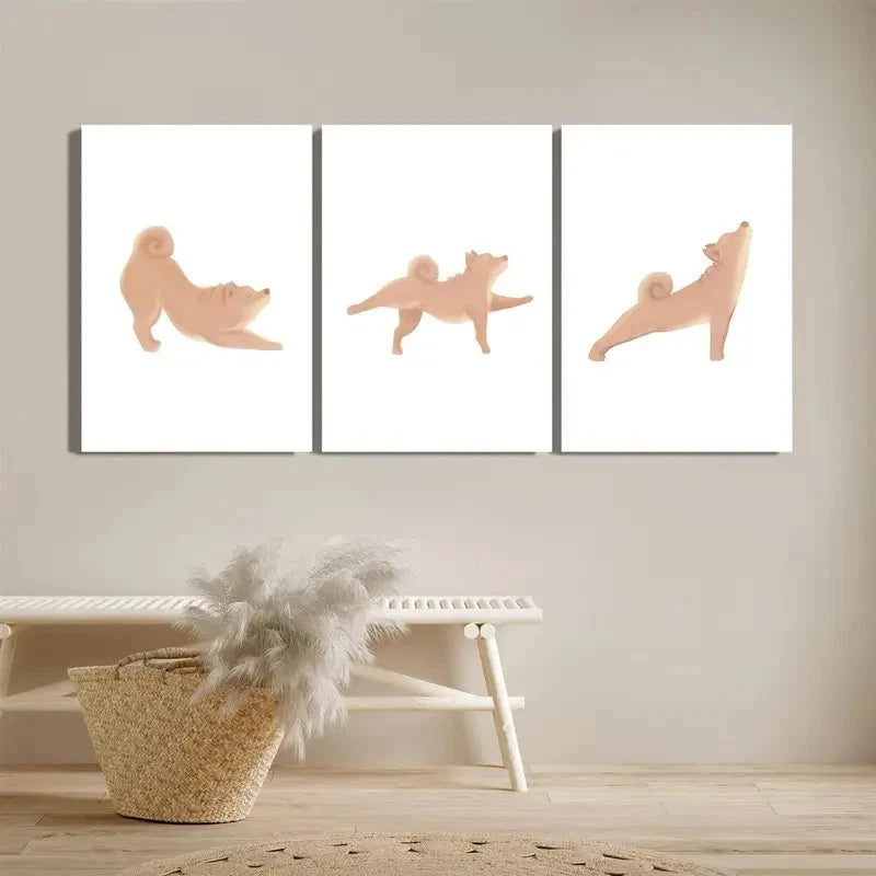 3pcs Modern Puppy Inu Yoga Wall Art Metal Print Ready to Hang Art