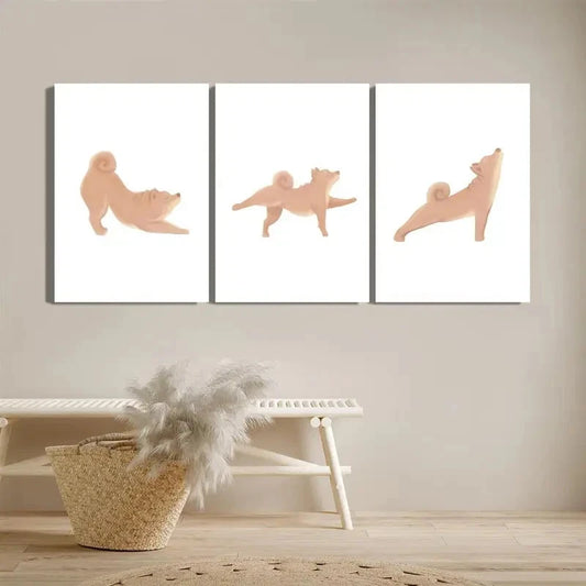 3pcs Modern Puppy Inu Yoga Wall Art Metal Print Ready to Hang Art