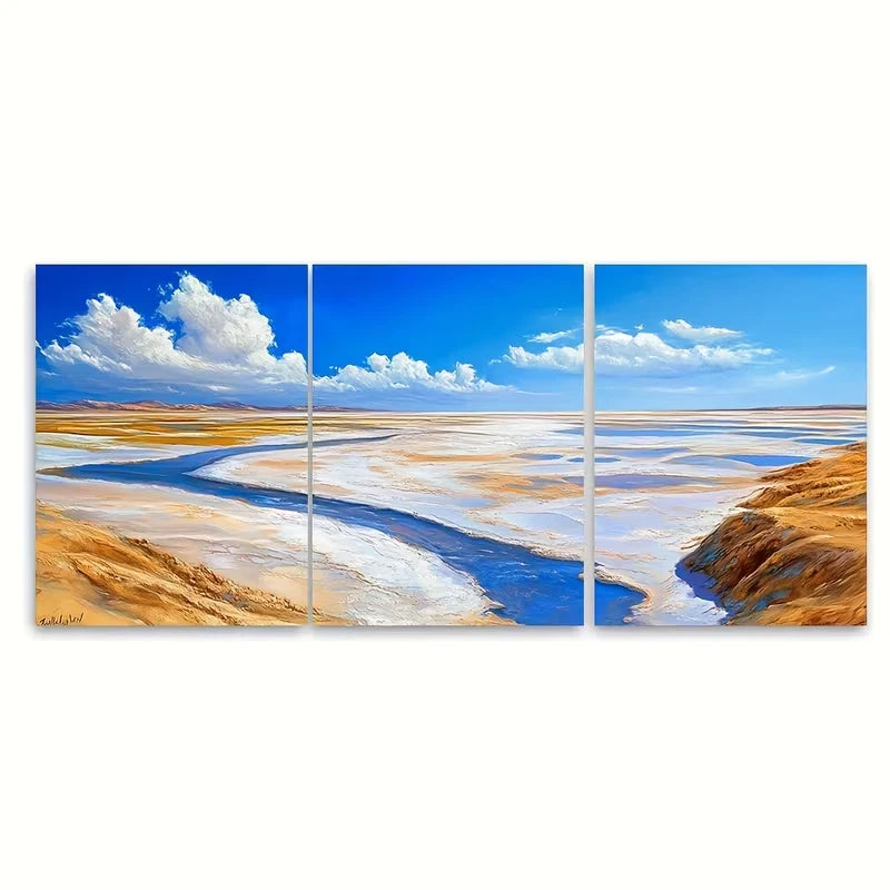 3pcs Chott El Jerid Salt Tunisian Desert Landscape Metal Print Ready to Hang Art