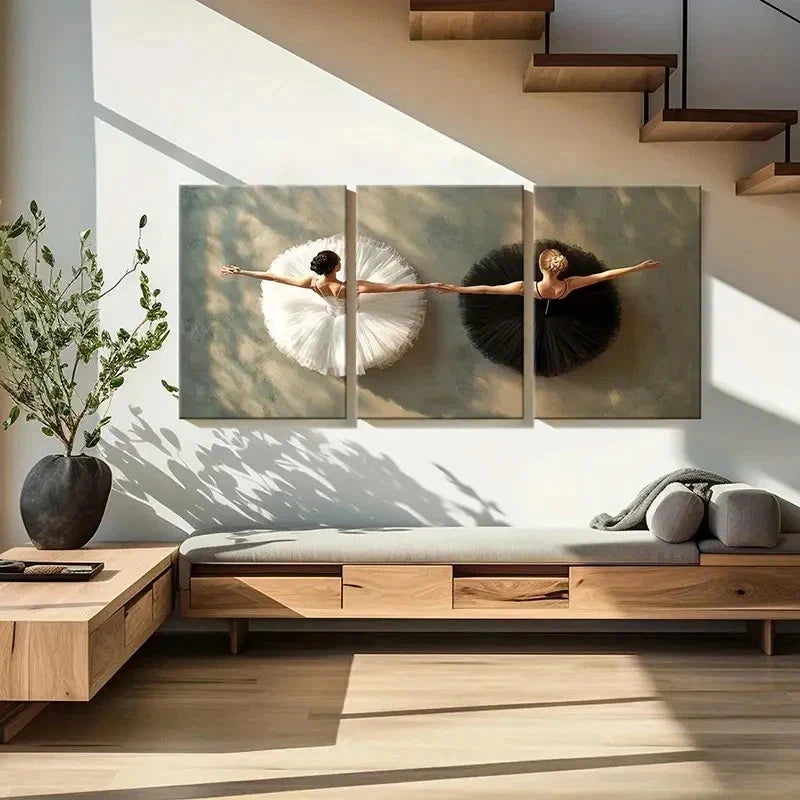 3pcs Black And White Ballet Dancers Wall Art Set Canvas Framed 40x60cm - High Quality Print 100% Australian Made Wall Canvas Ready to Hang