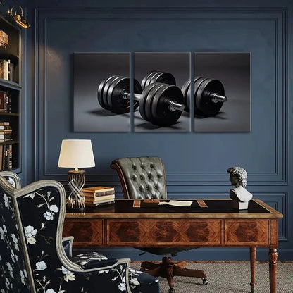 3pcs Fitness Art Dumbbell Industrial Metal Print Ready to Hang Art