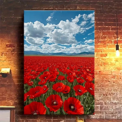 Red Poppy Field Expanse  Metal Print Ready to Hang