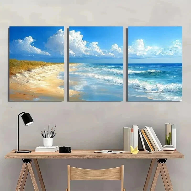 3pcs Beach and Sea Landscape Painting Wall Art Set Canvas Framed 50x70cm - High Quality Print 100% Australian Made Wall Canvas Ready to Hang