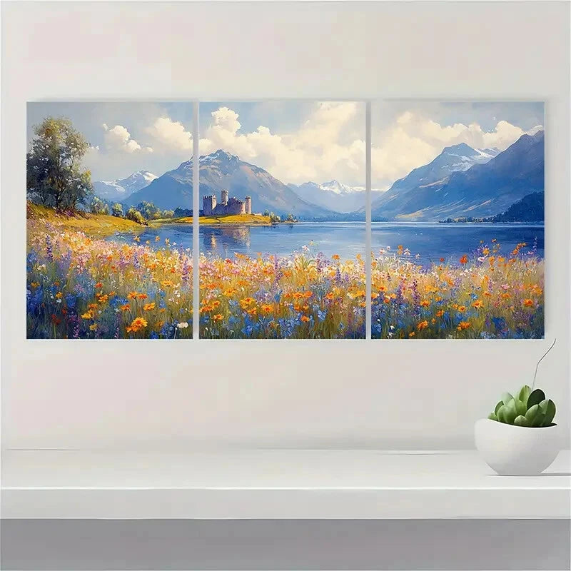 3pcs Scottish Castle Landscape Art Prints Metal Print Ready to Hang Art