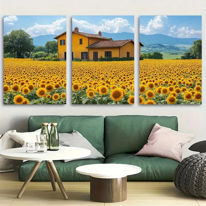 3pcs Sunflower Fields Painting Italian Countryside Metal Print Ready to Hang Art