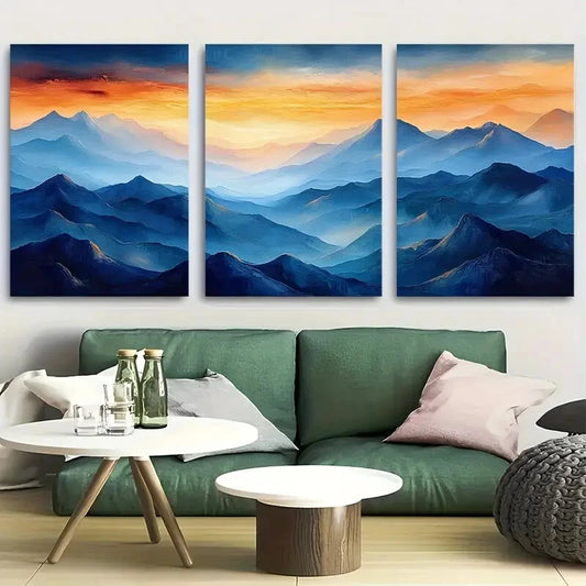 3pcs Abstract Impressionist Mountains Metal Print Ready to Hang Art