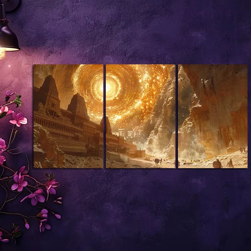 3pcs Ancient Cityscape with Dramatic Sky Wall Art Set Canvas Framed 60x90cm - High Quality Print 100% Australian Made Wall Canvas Ready to Hang