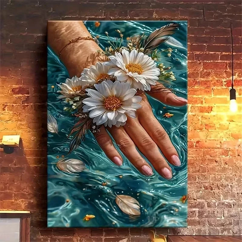 Floral Handpiece Oil Painting Metal Print Ready to Hang