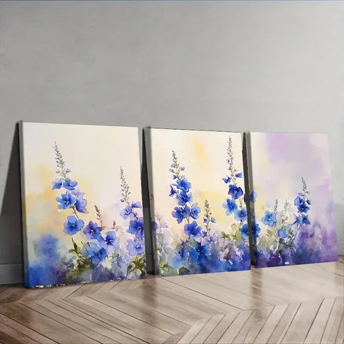 3pcs Blue Flower Watercolor Nature Perfect Wall Perfect Wall Art Set Canvas Unframed - High Quality Print 100% Australian Made Wall Canvas